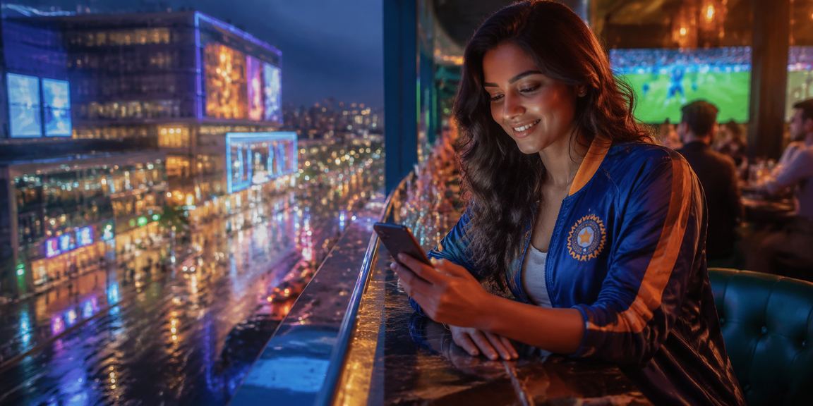 Vibrant neon-lit cricket betting scene in Mumbai city